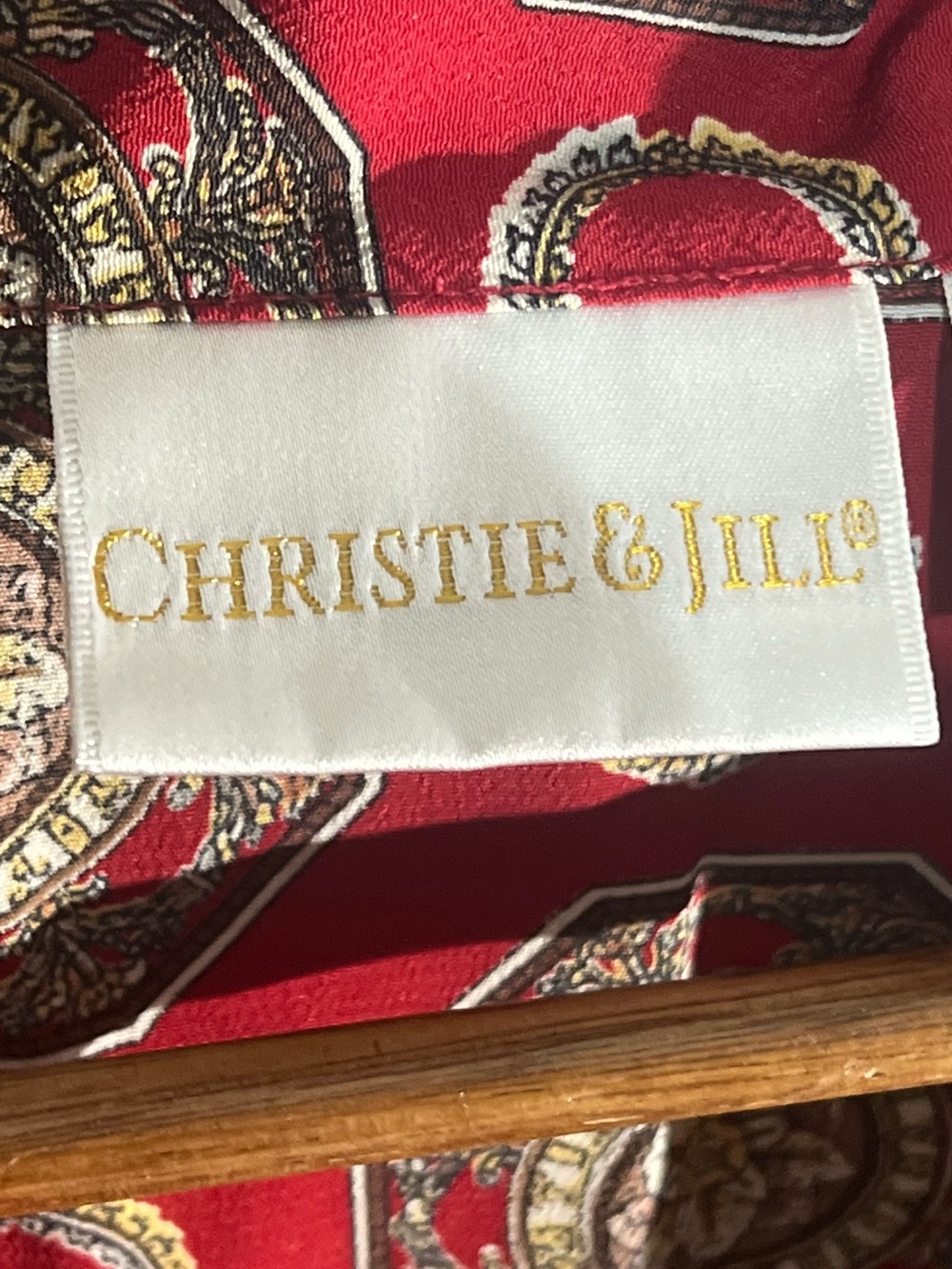 Vintage Y2K Christie & Jill Red/Geometric Print Medallion Secretary Button Front - Picture 3 of 4
